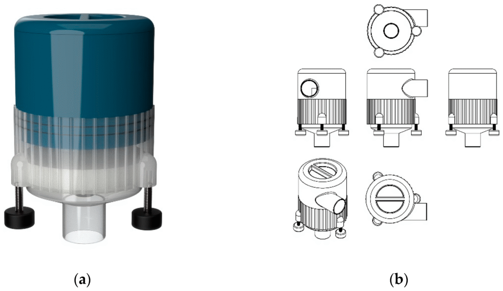 microplastic filter for a washing machine, along with different views of its design