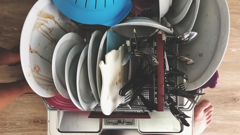 overloaded dishwasher