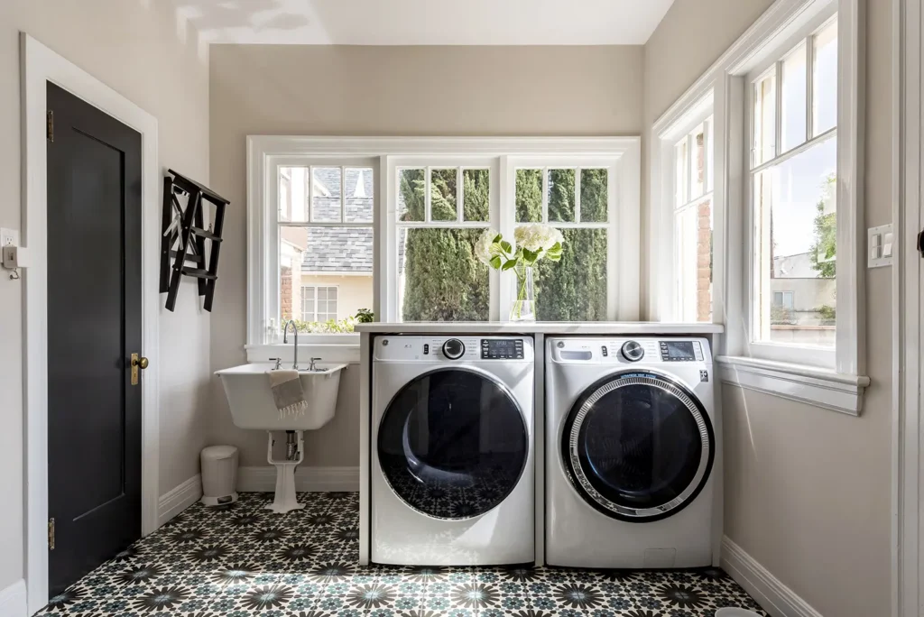 a modern colonial-style laundry room