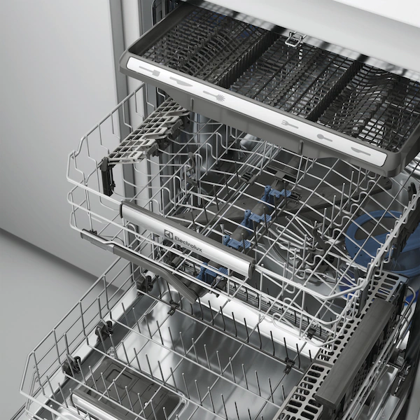 an Electrolux stainless steel built-in dishwasher with a third rack