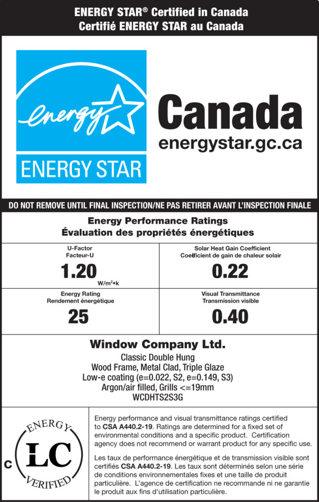an ENERGY STAR Canada energy performance label for a window manufactured by Window Company Ltd