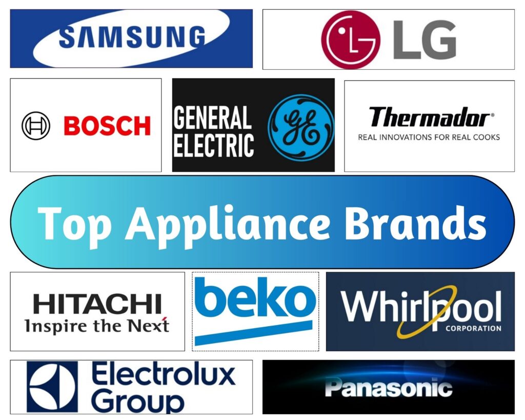 a collection of logos for various companies, under the heading "Top Appliance Brands"