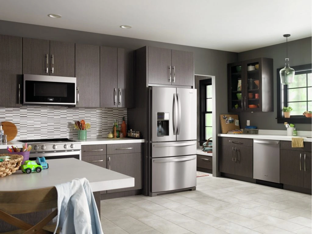 a Whirlpool 36-inch Wide 4-Door Refrigerator in a stainless steel finish