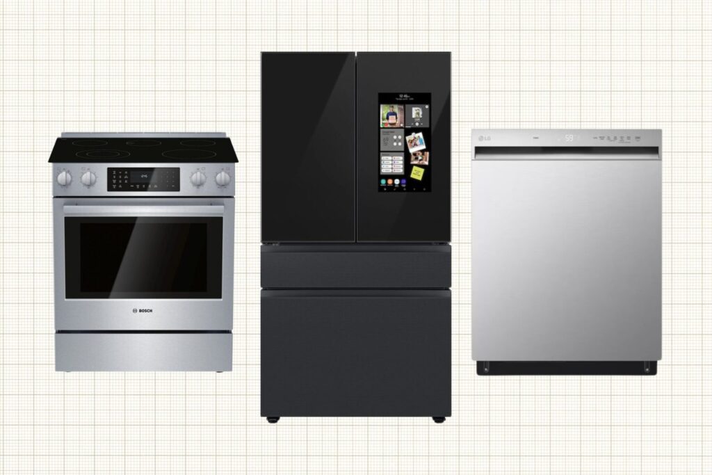 image shows three kitchen appliances