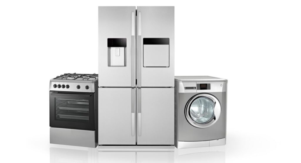 a collection of major kitchen and laundry appliances