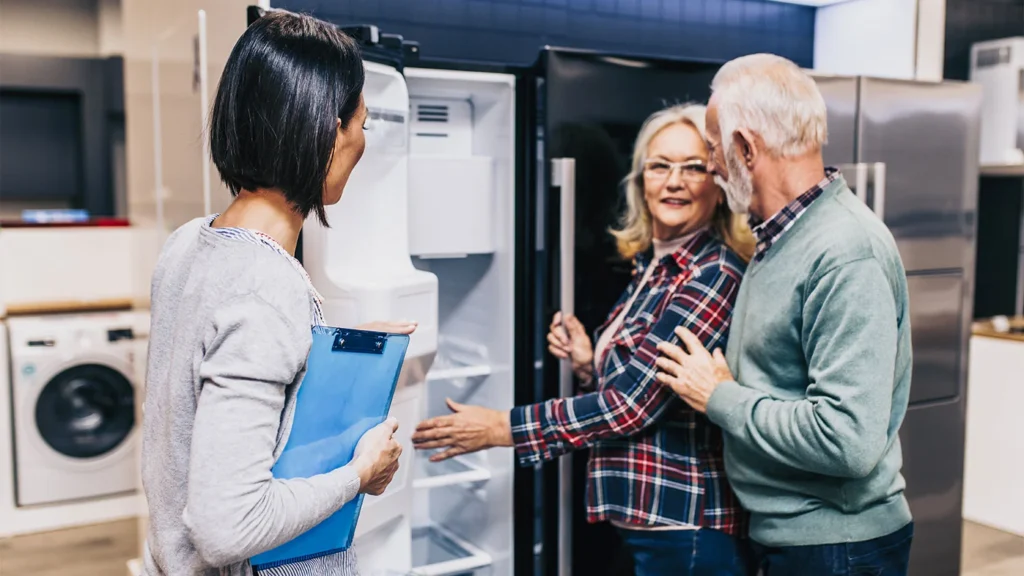two people deciding before buying appliance