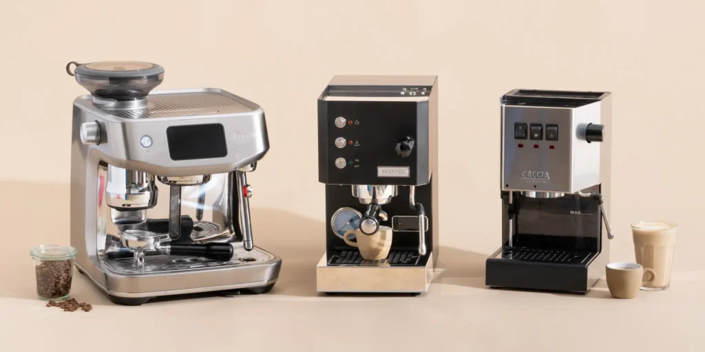 three different models of Breville espresso machines