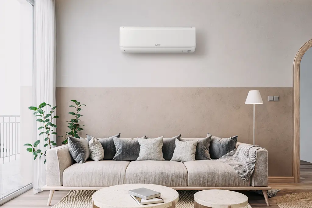 a ductless mini-split air conditioning system installed in a living room