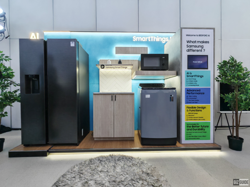 a showcase of Samsung Bespoke AI home appliances featuring artificial intelligence to optimize performance and energy efficiency