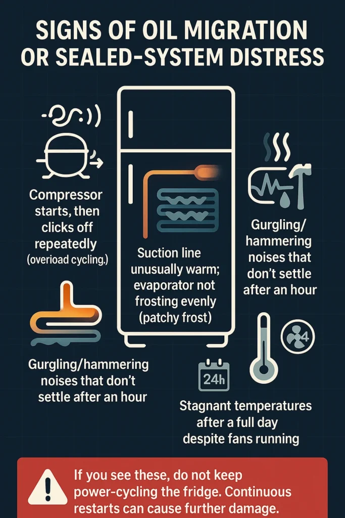 Signs of oil migration or sealed-system distress