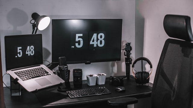 a well-organized computer desk setup