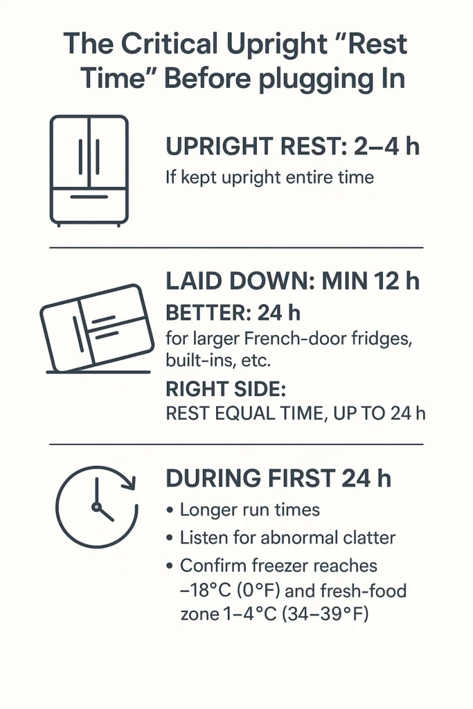 The critical upright “rest time” before plugging in